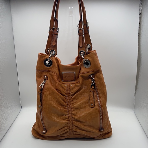 B. Makowsky Leather Shoulder Bag in Camel - Picture 2 of 9